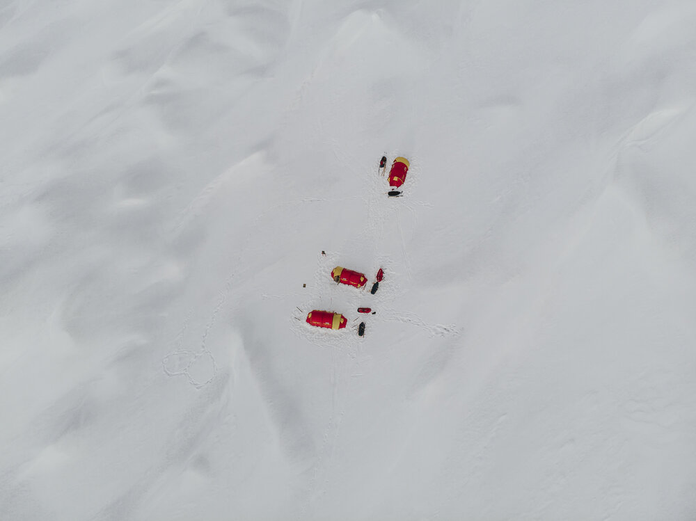 Three tents at camp on the Greenland Ice Cap