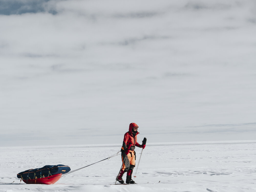Inspiring Explorer Bridget Kruger pulling sled during the crossing