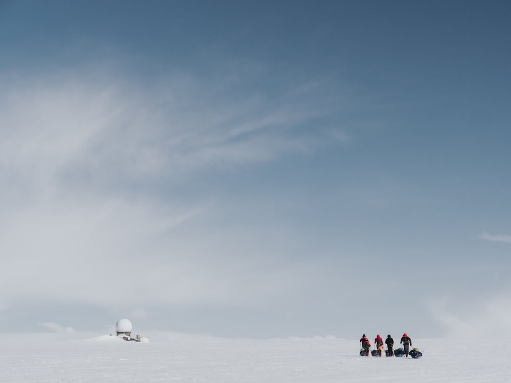 Inspiring Explorers Expedition&trade; team approaching the DYE-2 station