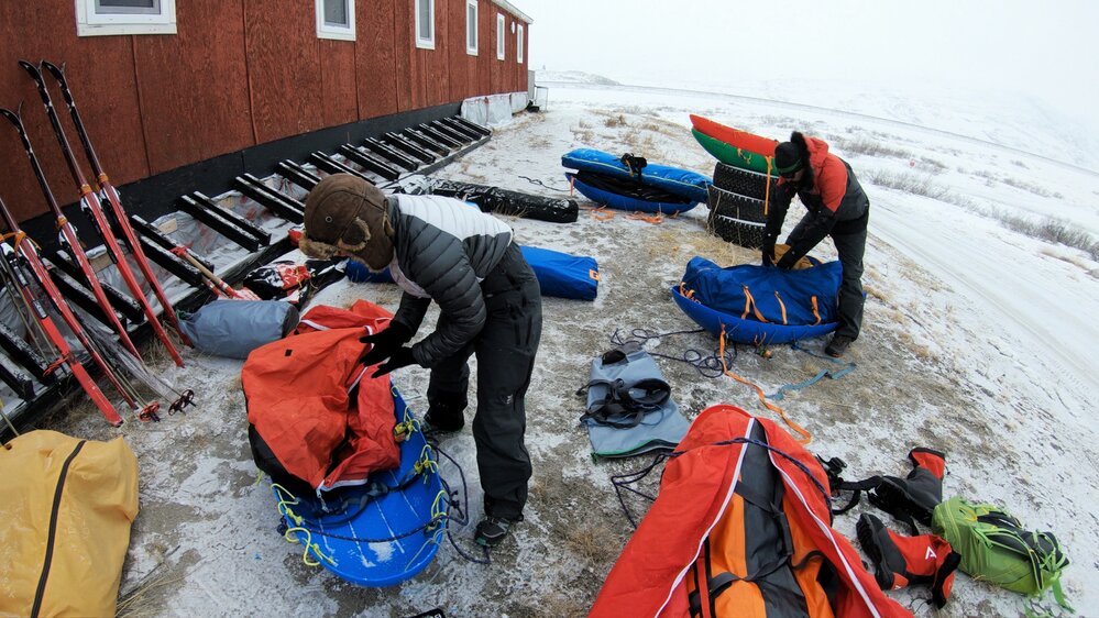 Inspiring Explorers Expedition&trade; team preparing equipment for the Greenland Ice Cap crossing