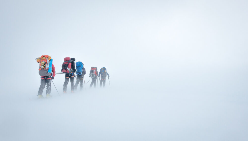 Members of the Antarctic Heritage Trust Inspiring Explorers Expedition&trade; encounter whiteout conditions during their ski crossing of South Georgia (001)