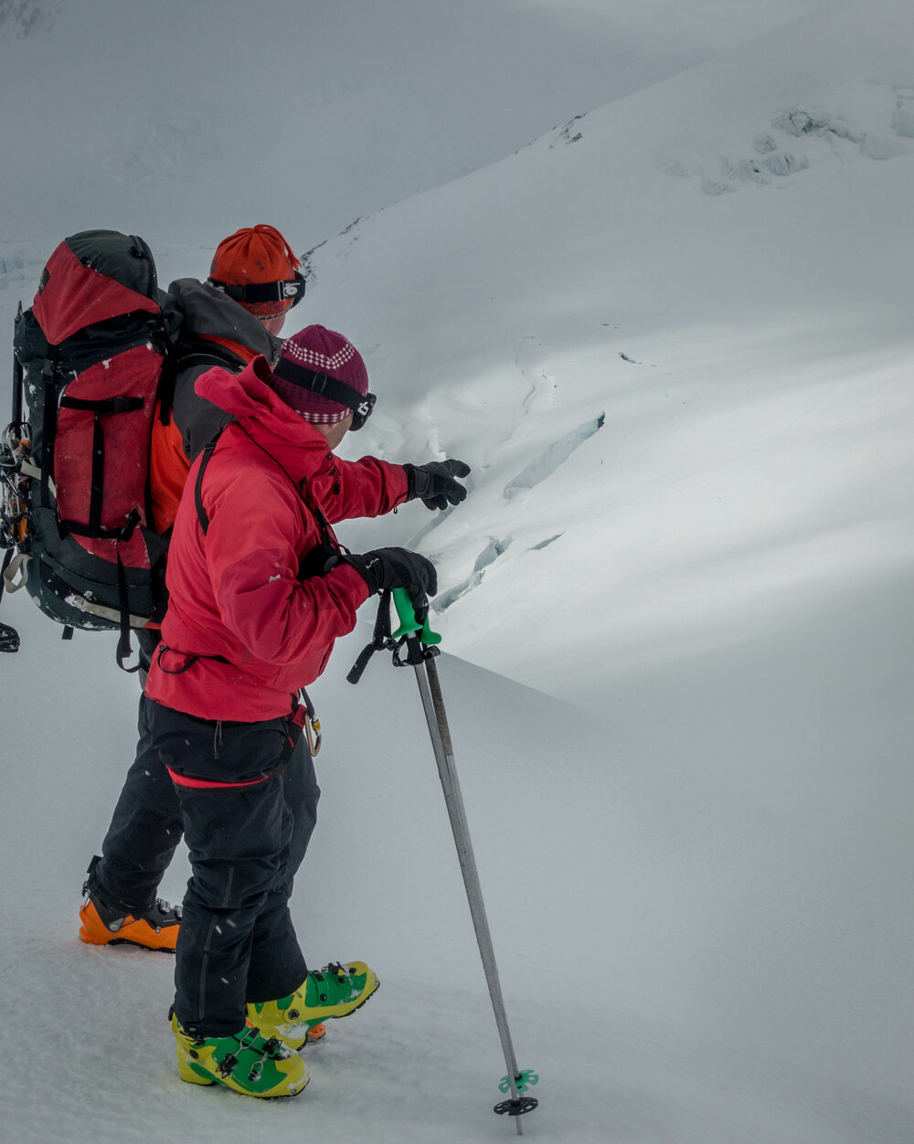 Guides Sean Brooks and Kevin Nicholls discuss the route on the South Georgia traverse