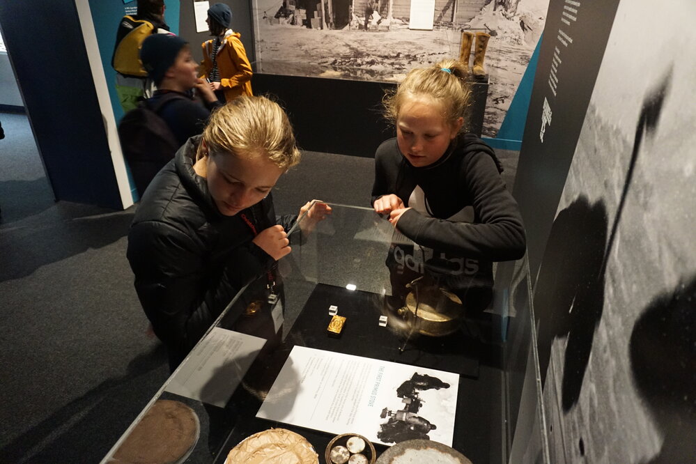 Young Inspiring Explorer Olivia and Poppy at the Breaking the Ice exhibition 