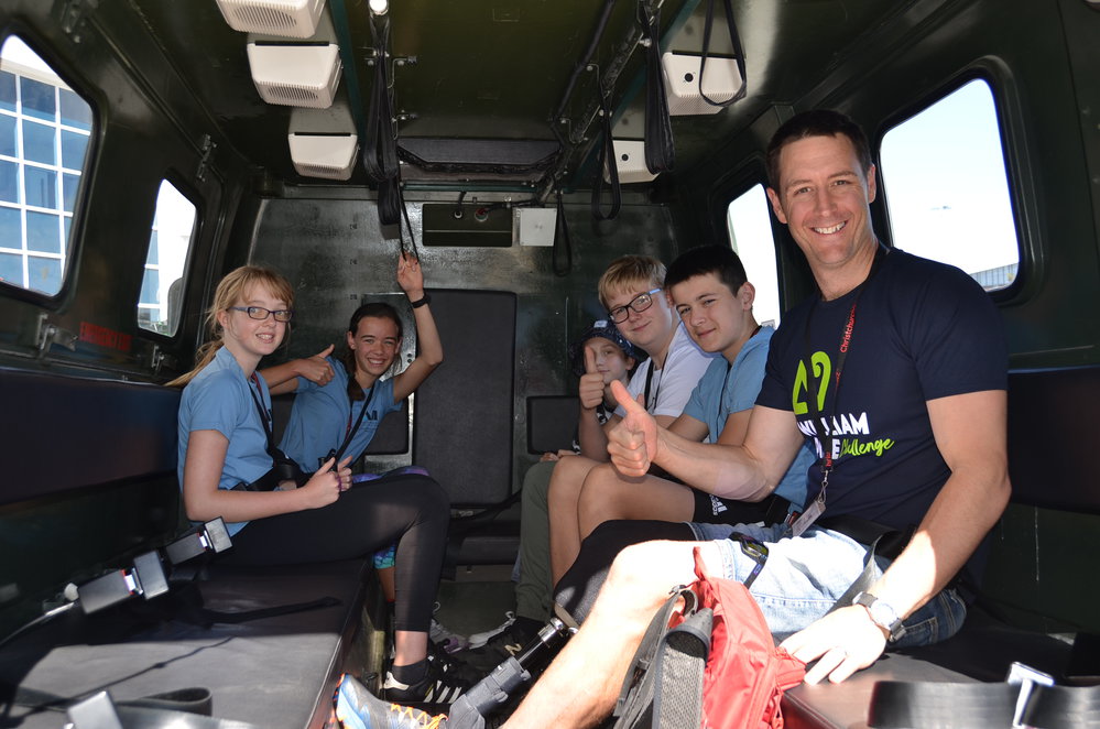 Young Inspiring Explorers&trade; and Kiwi explorer and Alumni William Pike have an Antarctic experience riding in a Hagglund