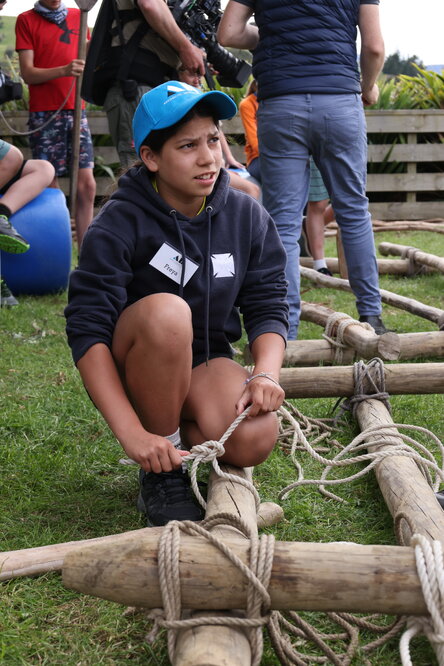 Young Inspiring Explorer Freya building a raft on the Worsley Weekend