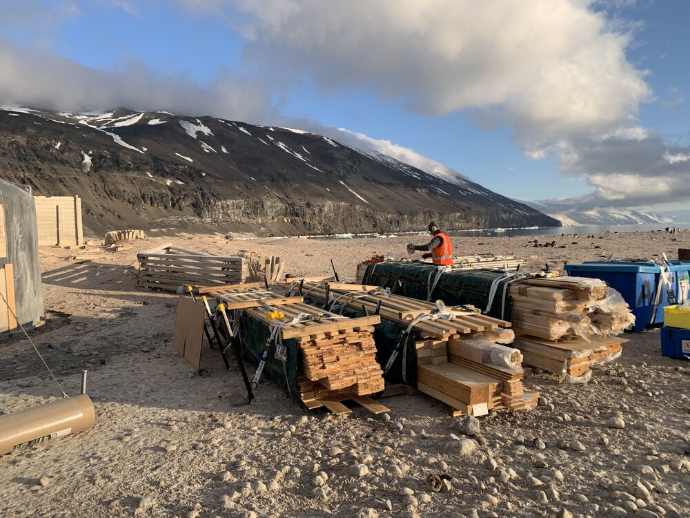 2019-20 Antarctica NZ Representative Johno Leitch securing the unloaded materials
