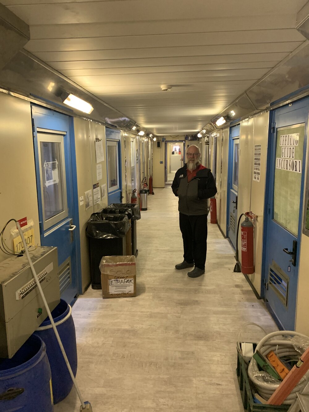 2019-20 AHT Programme Manager Al Fastier in one of the walkways of Mario Zucchelli Station