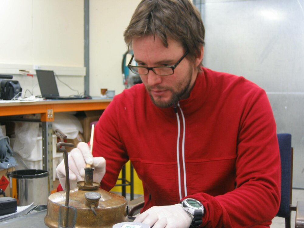 2006 Conservators at work, Ainslie Greiner and Primus stove