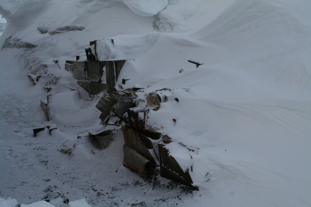2006 Venesta boxes covered in snow outside Scott's 'Terra Nova' hut, Cape Evans