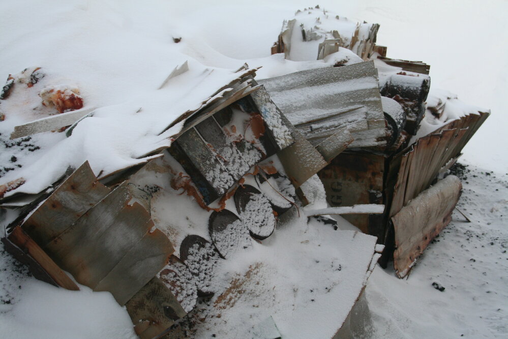 2006 Venesta cases in snow outside Scott's 'Terra Nova' hut, Cape Evans