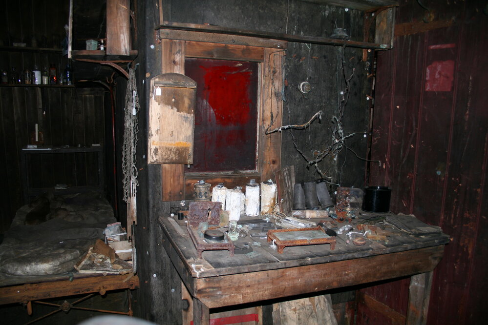 2006 Table outside the Darkroom door inside Scott's 'Terra Nova' hut, Cape Evans