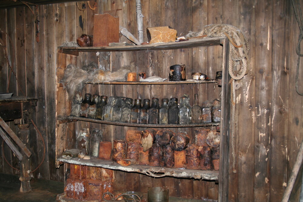 2006 Artefacts on shelves inside Scott's 'Terra Nova' hut, Cape Evans