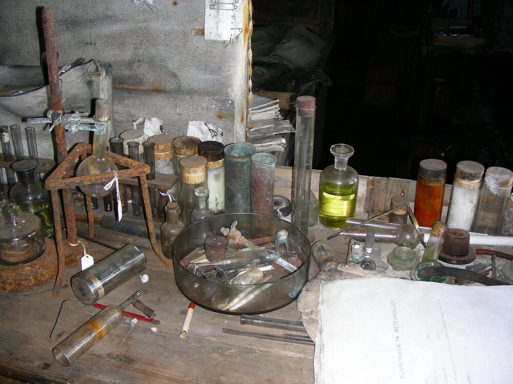 2006 Biology table inside Scott's 'Terra Nova' hut, Cape Evans