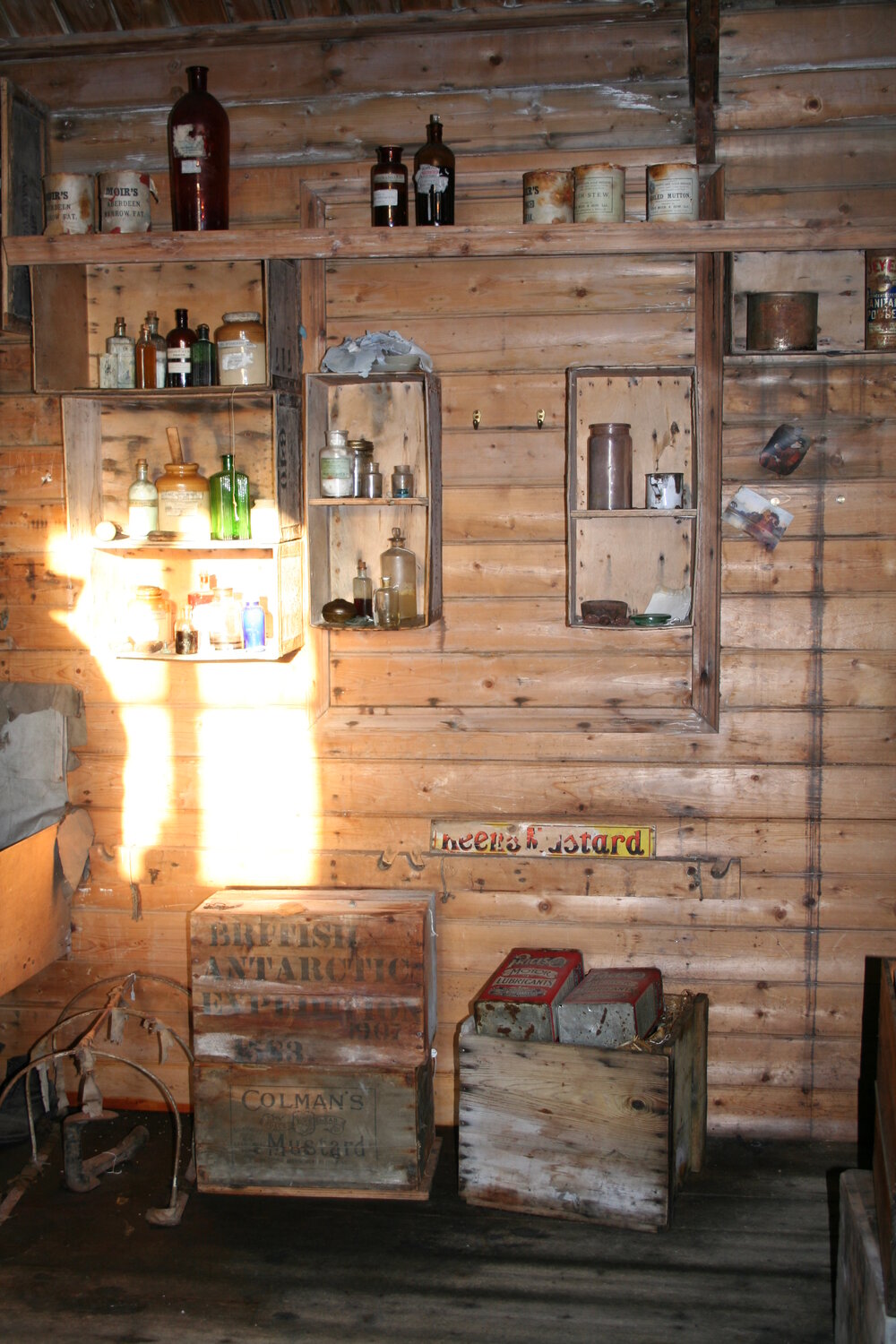 2006 Bottles on shelves inside Shackleton's 'Nimrod' hut, Cape Royds