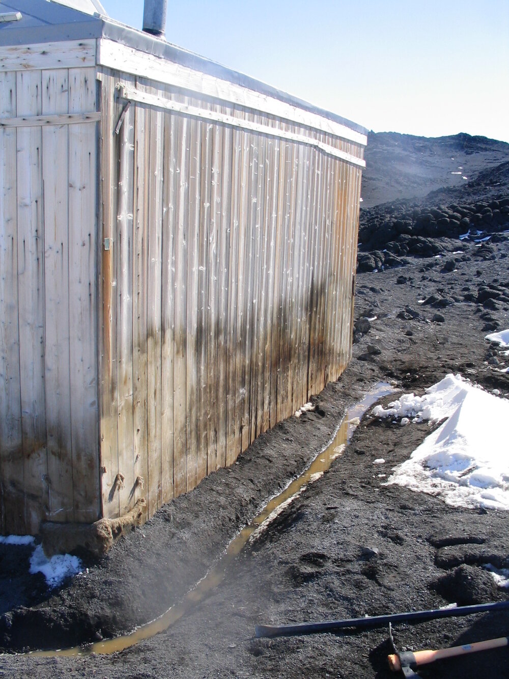 2005 Drainage channel dug along the East wall of Shackleton's 'Nimrod' hut