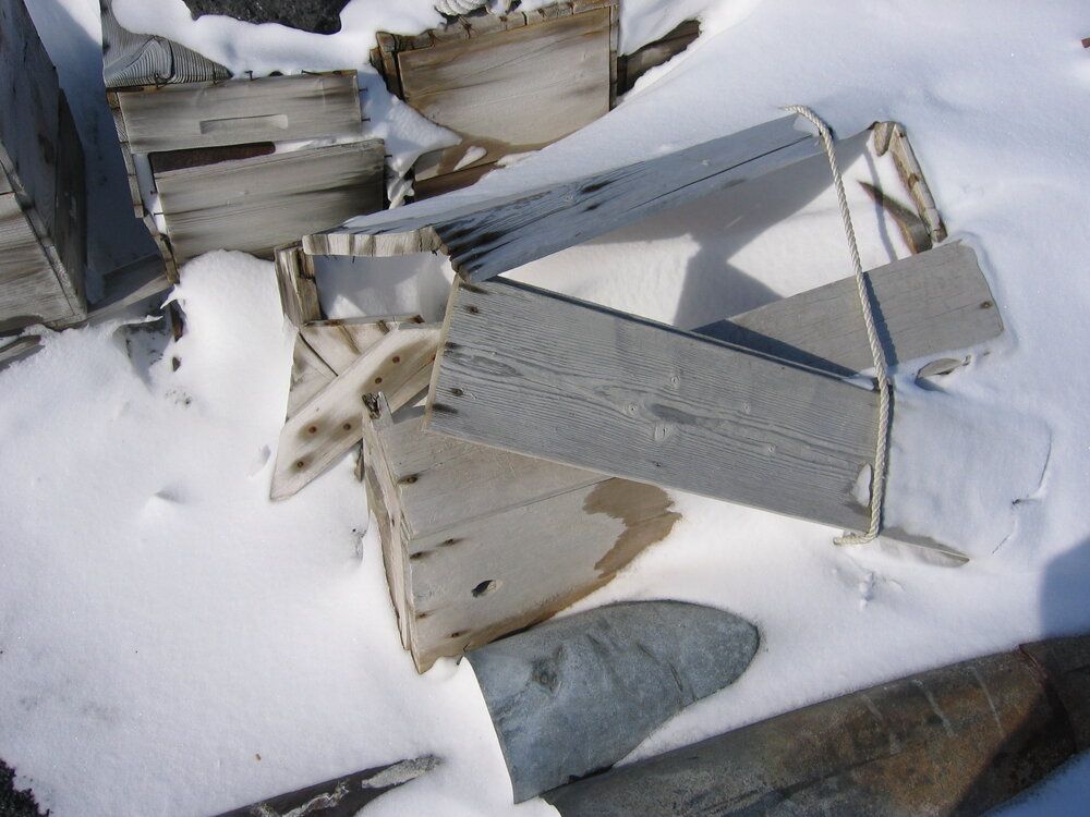 2005 Snow covering dog kennels outside Shackleton's 'Nimrod' hut