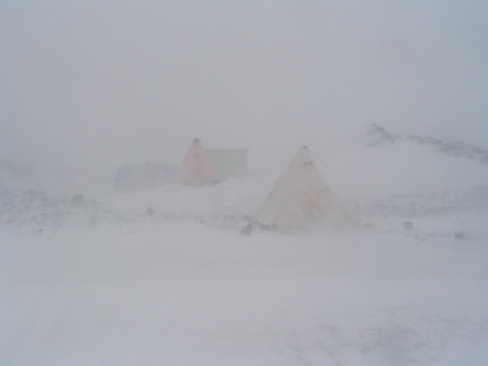 2005-06 Antarctic Heritage Trust Field camp at Cape Royds in a storm