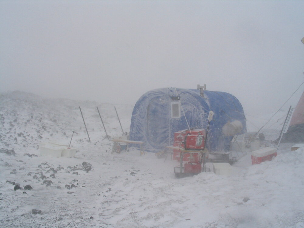 2005-06 Antarctic Heritage Trust Field camp at Cape Royds in a storm