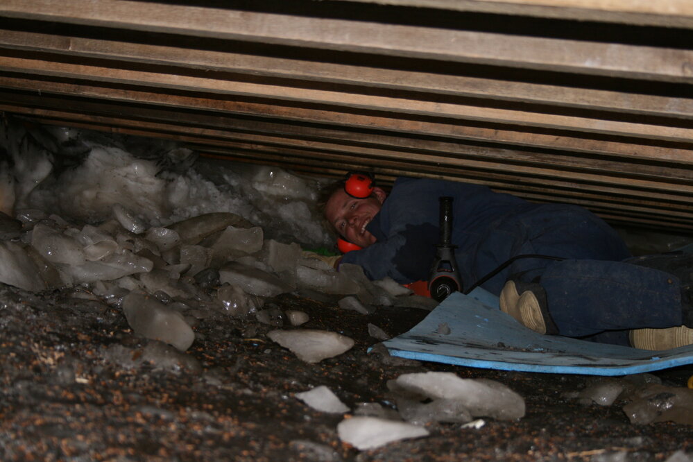 2007 James Blake underneath the floor at Cape Royds