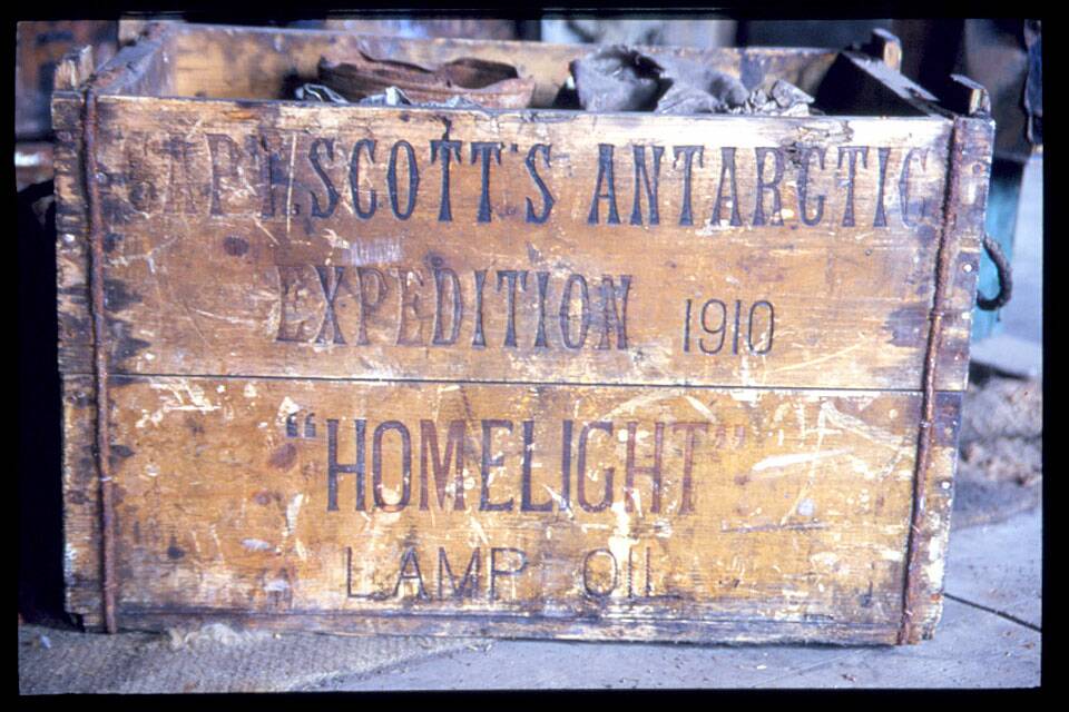 2003 Scott's 'Discovery' hut, interior - "Homelight" lamp oil box