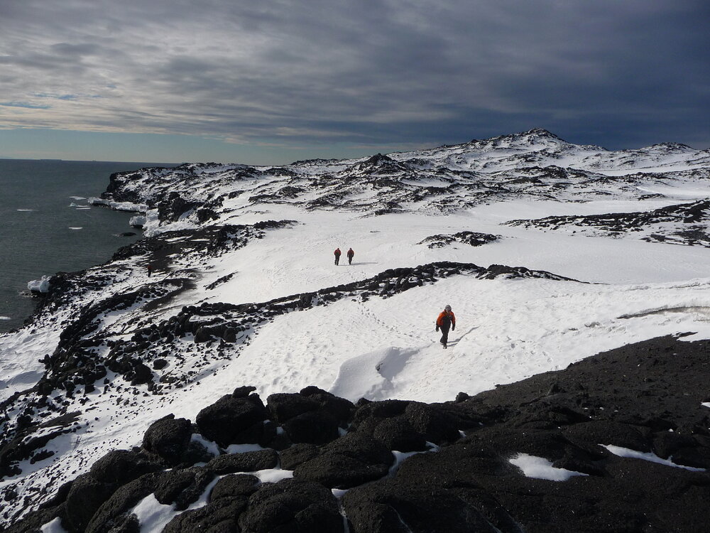 2009-10 AHT conservation team members hiking at Cape Royds