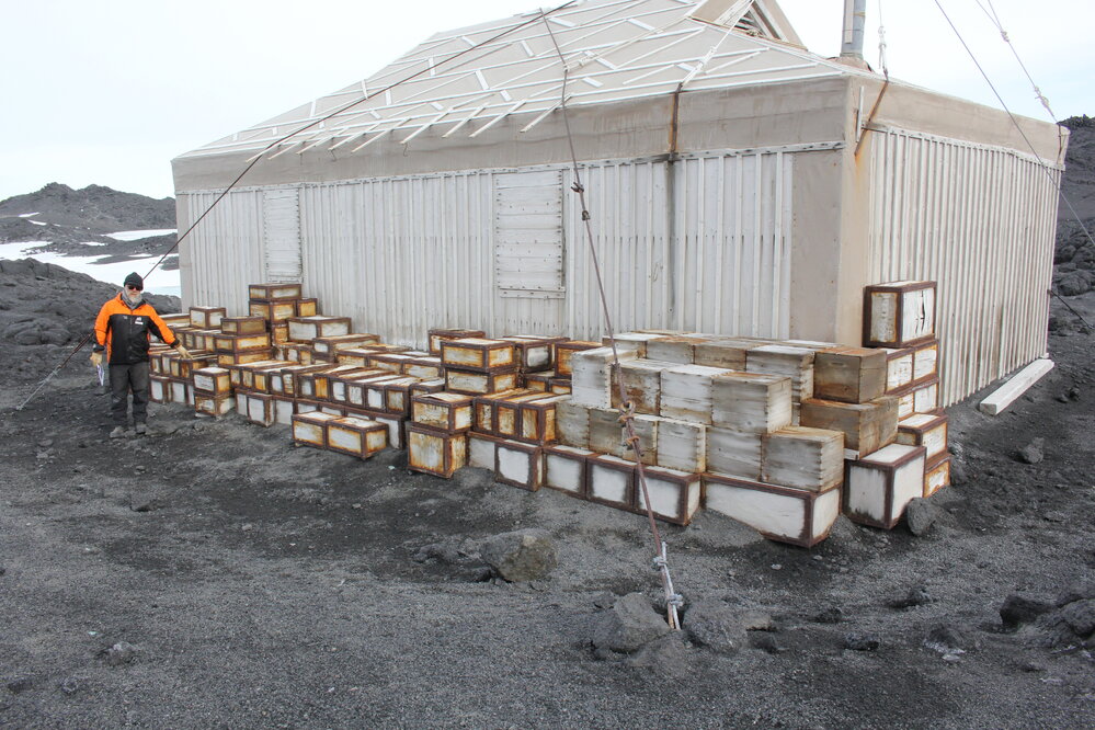 2019-20 External fretting Venesta cases, AHT Programme Manager Al Fastier, Shackleton's 'Nimrod' Hut (001)