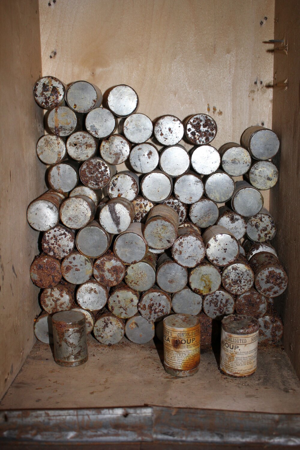 2019-20 Artefacts requiring treatment - Soup tins, Shackleton's 'Nimrod' Hut (001)