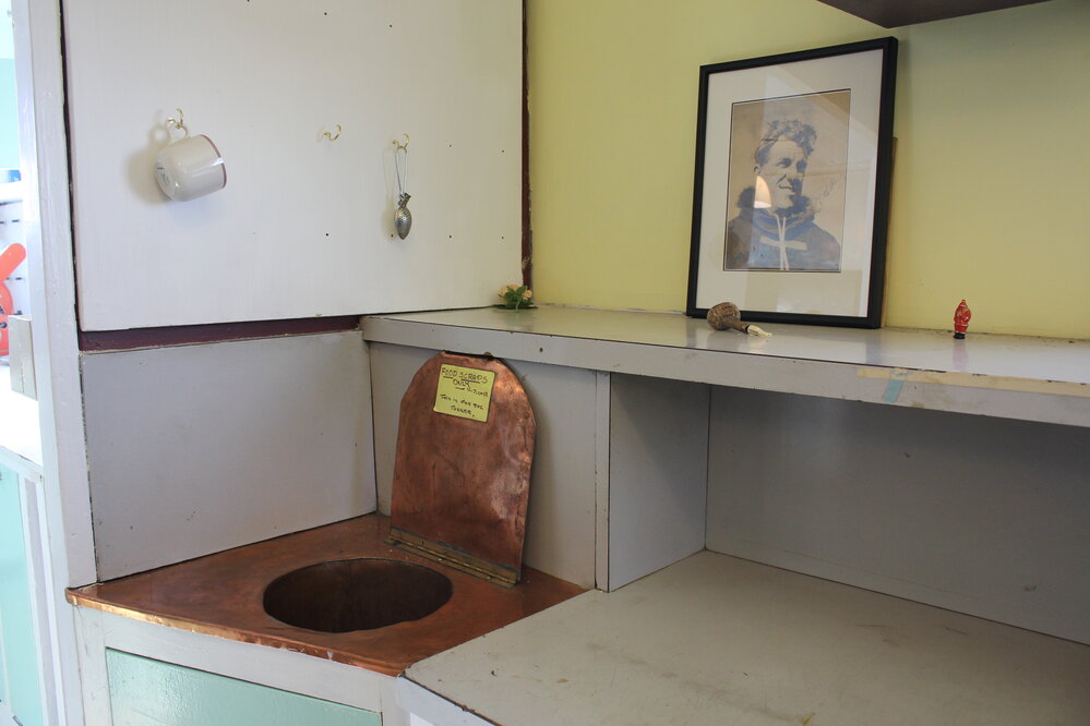 2019-20 Baseline image - Food scrap hatch and portrait, Mess room (Room 5), Hillary's TAE/IGY Hut