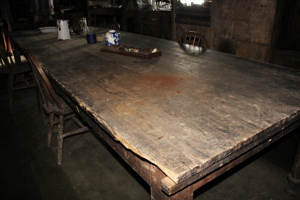2019-20 Rust patch on wardroom table, Scott's Hut, Cape Evans (005)