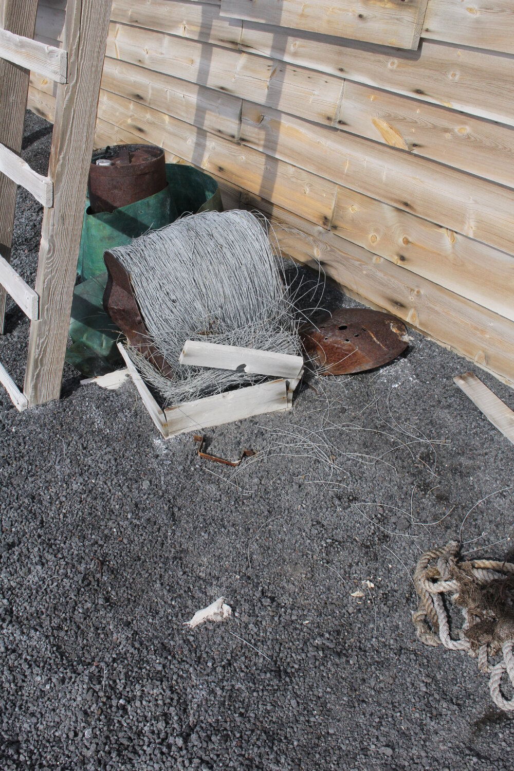 2019-20 Roll of aluminium telephone wire, Scott's Hut northern wall, Cape Evans (006)