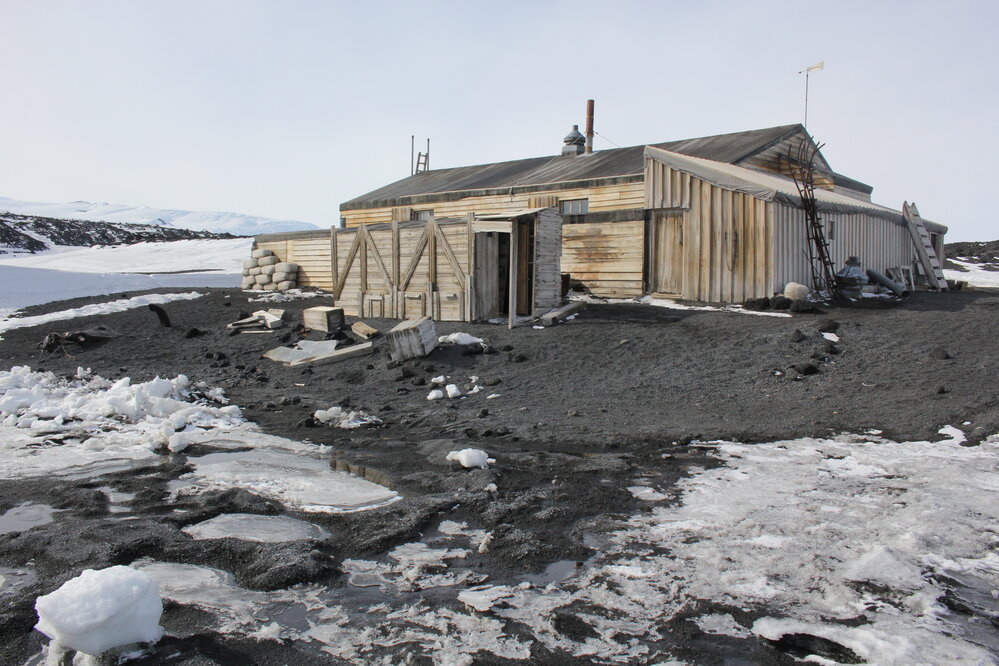 2019-20 North and west elevations, Scott's Hut, Cape Evans