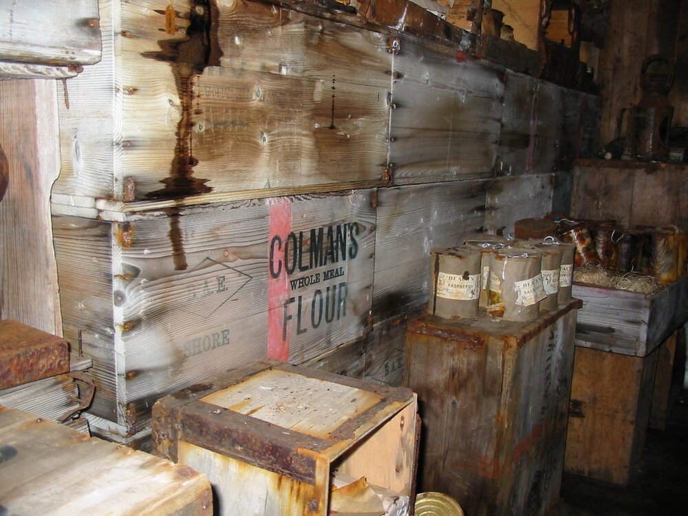2003 K440 at Scott's 'Terra Nova' hut - Colman's flour provision boxes, Galley bulkhead