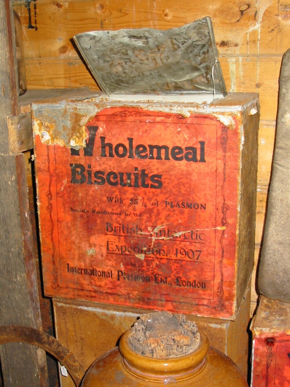2003 K440 at Shackleton's 'Nimrod' hut, interior - Plasmon biscuits
