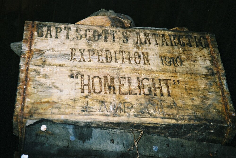2002 Scott's 'Terra Nova' hut, interior - "Homelight" lamp oil box