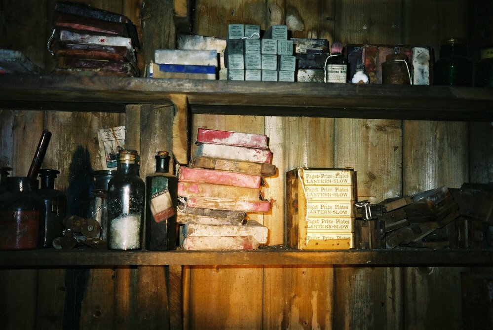 2002 Scott's 'Terra Nova' hut, interior - Photographic supplies in Ponting's Darkroom (001)