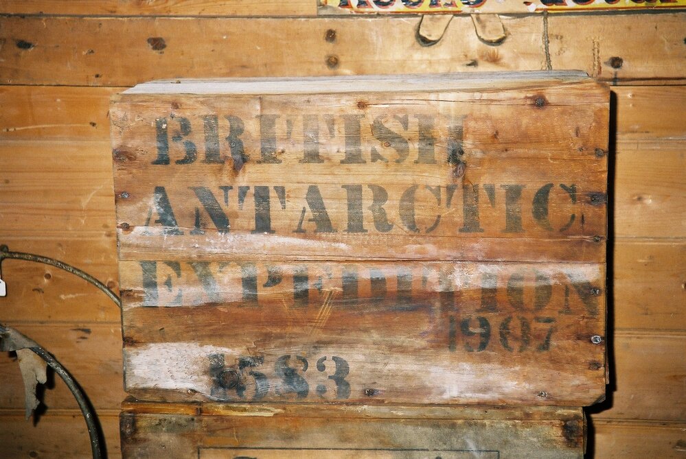2002 Shackleton's 'Nimrod' hut, interior - 'British Antarctic Expedition 1907' box (001)