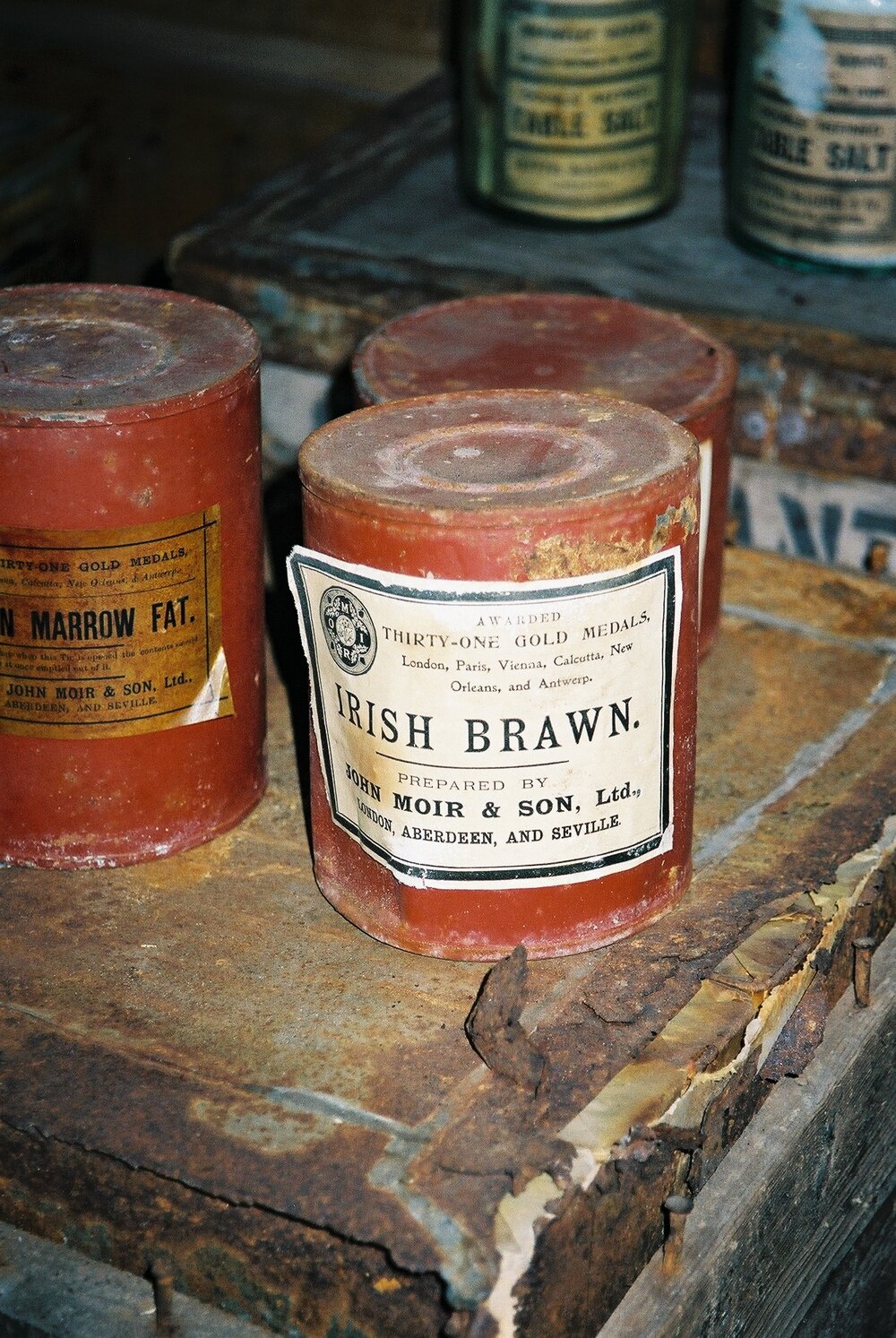 2002 Shackleton's 'Nimrod' hut, interior - Tinned food items (002)