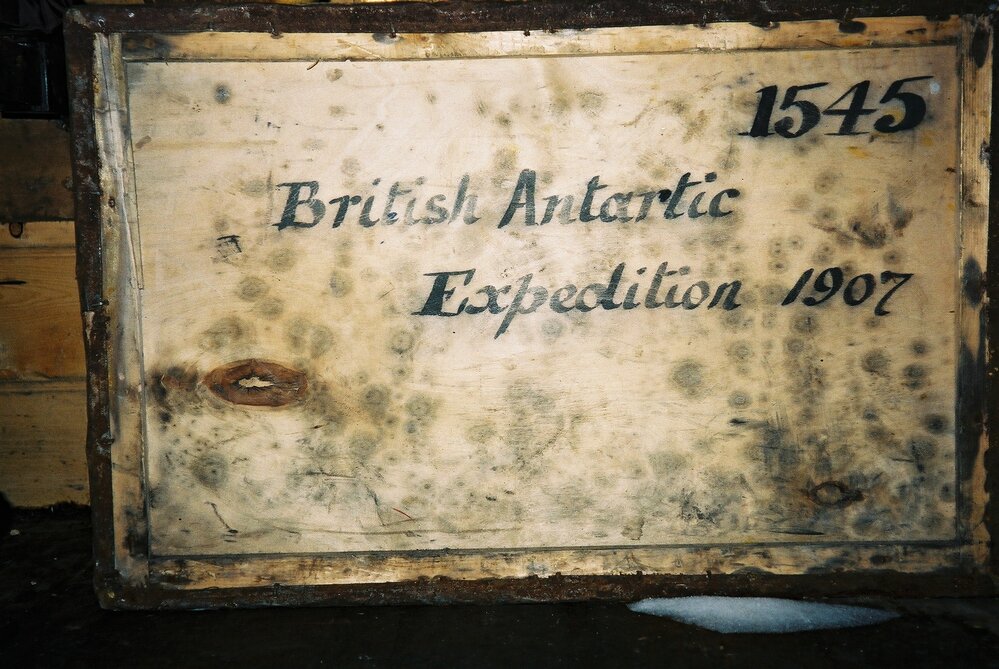 2002 Shackleton's 'Nimrod' hut, interior - 'British Antarctic Expedition 1907' box (002)