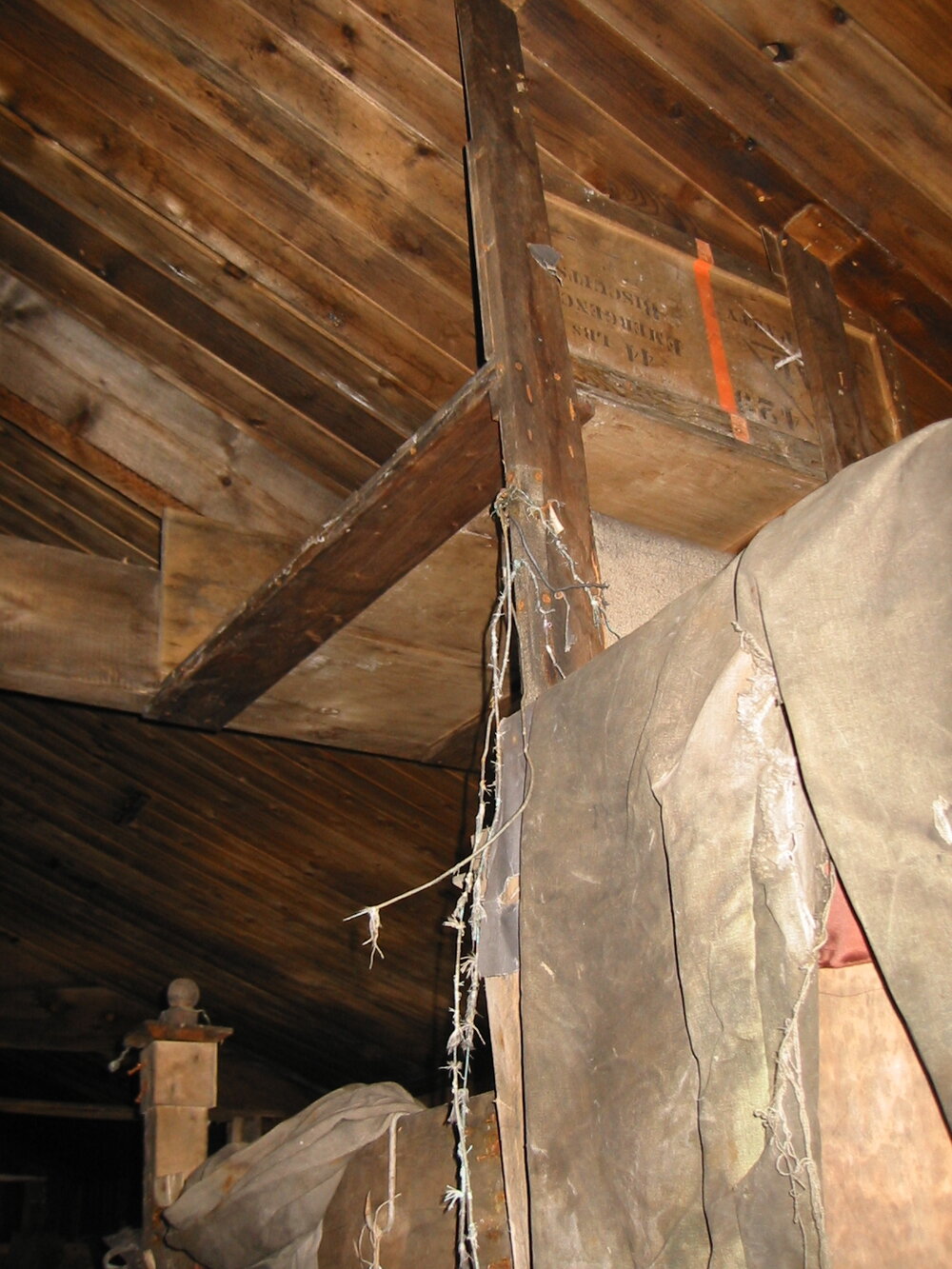 2002 Scott's 'Terra Nova' hut, interior survey image - Truss above Scott's Cubicle and Biology (005)
