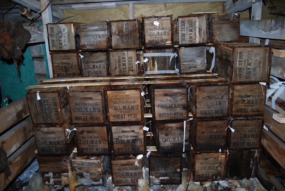 Excavated and stacked Colman's boxes