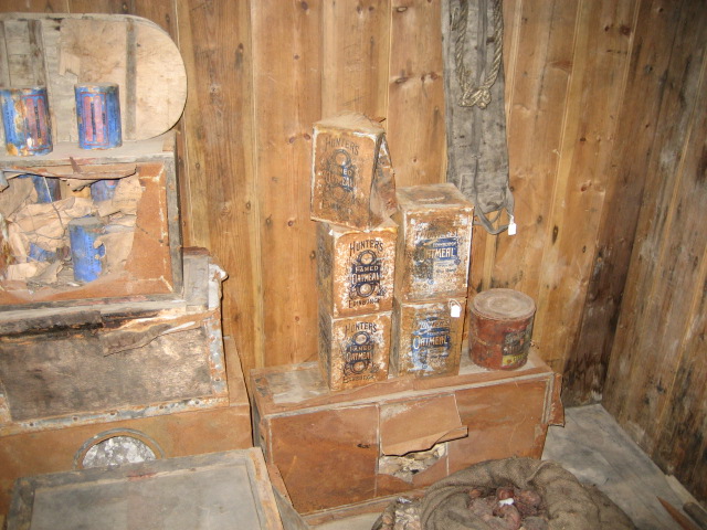 2006 Hunters oatmeal boxes inside Scott's 'Discovery' hut, Hut Point