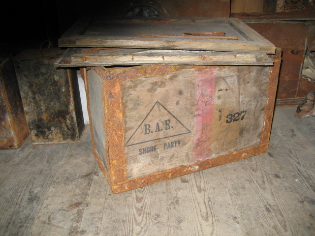 2006 "BAE Shore Party" box inside Scott's 'Discovery' hut, Hut Point