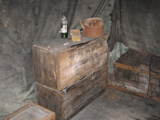 2006 Dog biscuit box inside Scott's 'Discovery' hut, Hut Point