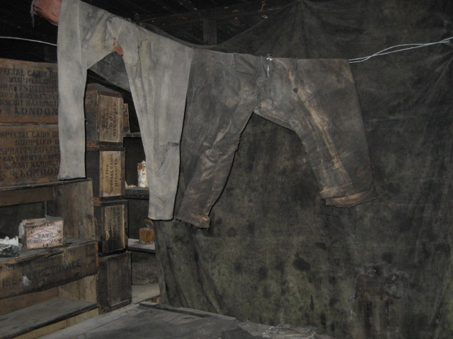 2006 Garments hanging inside Scott's 'Discovery; hut, Hut Point
