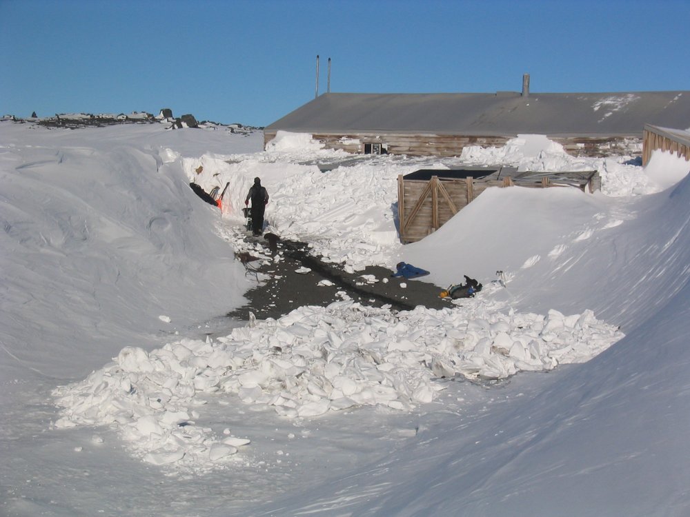 2006 Progress of removing snow build-up, Cape Evans