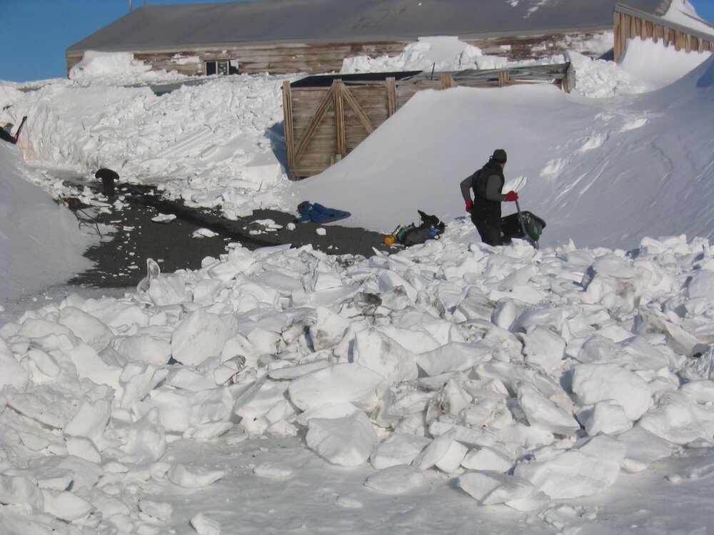 2006 Progress of removing snow build-up, Cape Evans