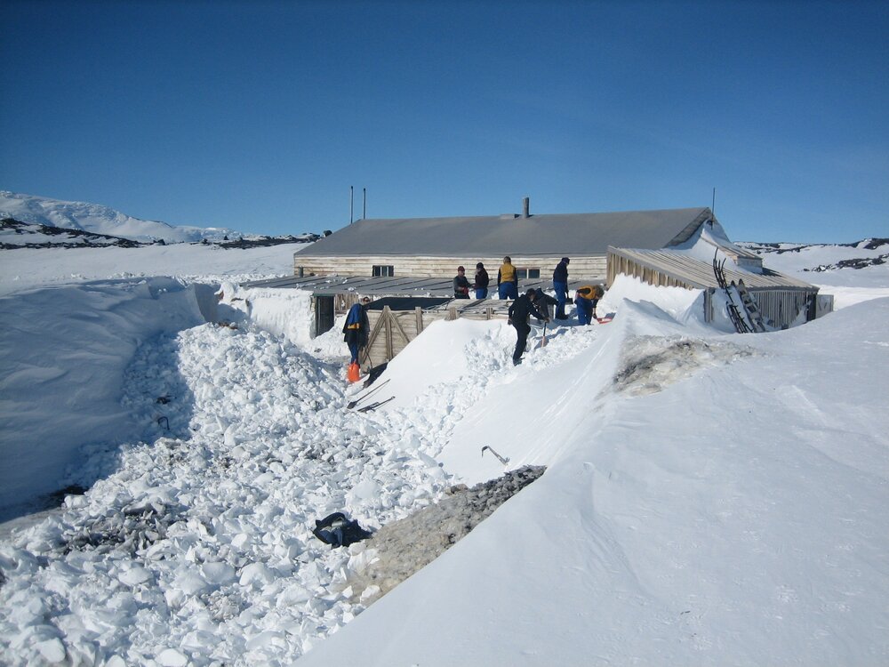 2006 Volunteers assisting with snow removal at Scott's 'Terra Nova' hut