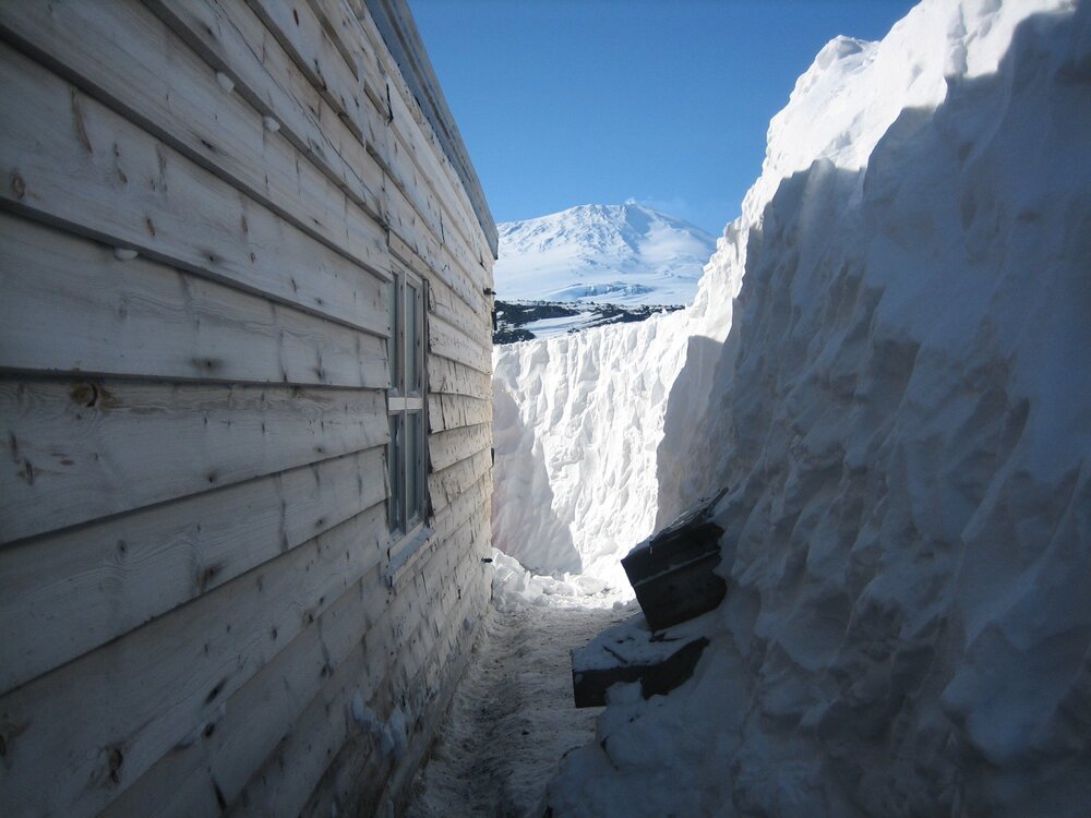 2006 Snow build-up cleared from the South wall of Scott's 'Terra Nova' hut