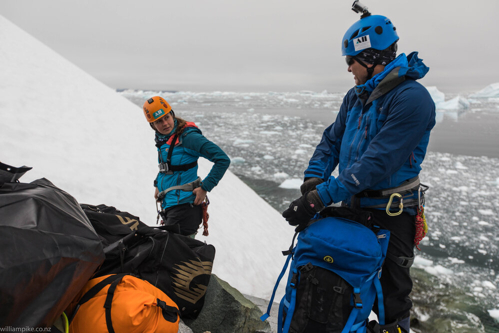 Inspiring Explorer Sylvie Admore prepares to start climbing during the Mount Scott expedition