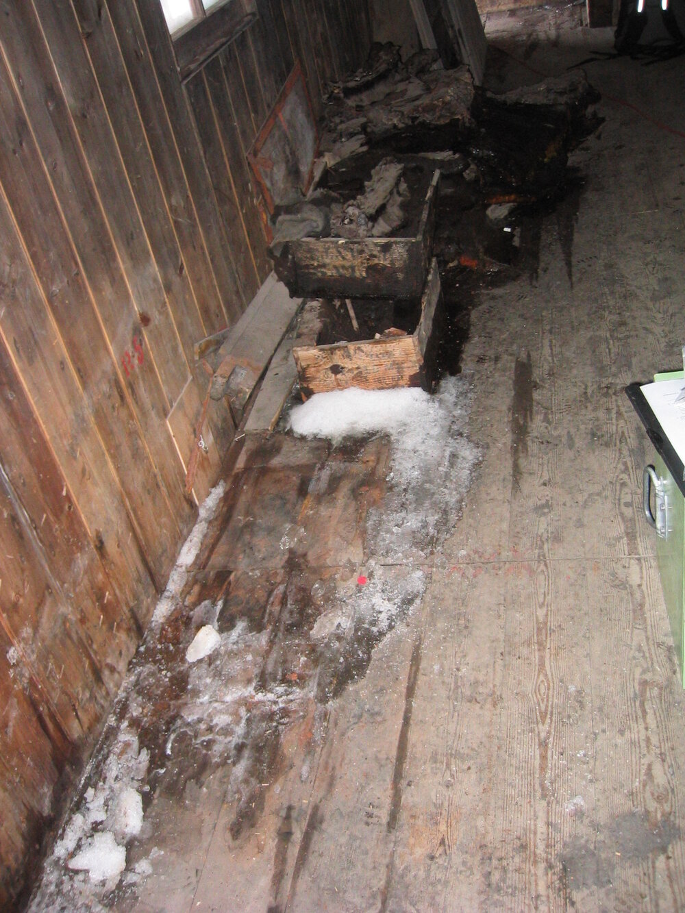 Snow ingress near seal blubber stack in Scott's 'Discovery' Hut 